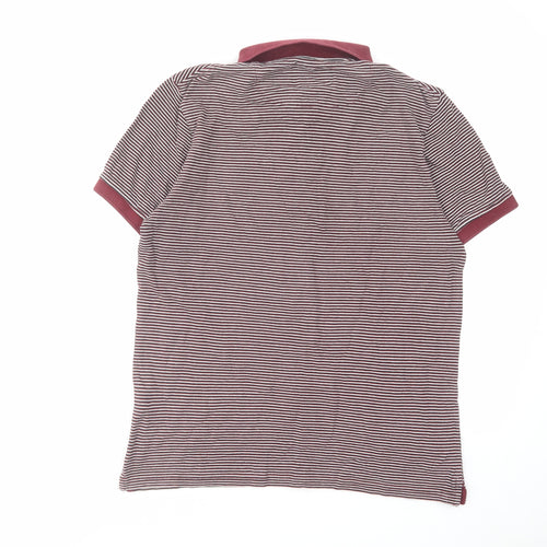 Lyle & Scott Mens Red Striped Cotton Polo Size M Collared Button