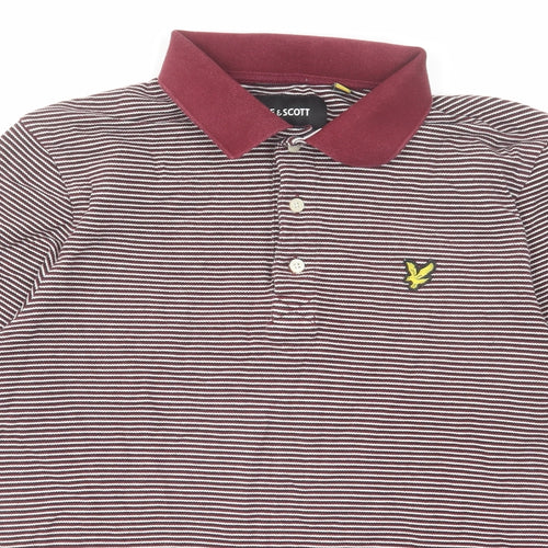Lyle & Scott Mens Red Striped Cotton Polo Size M Collared Button