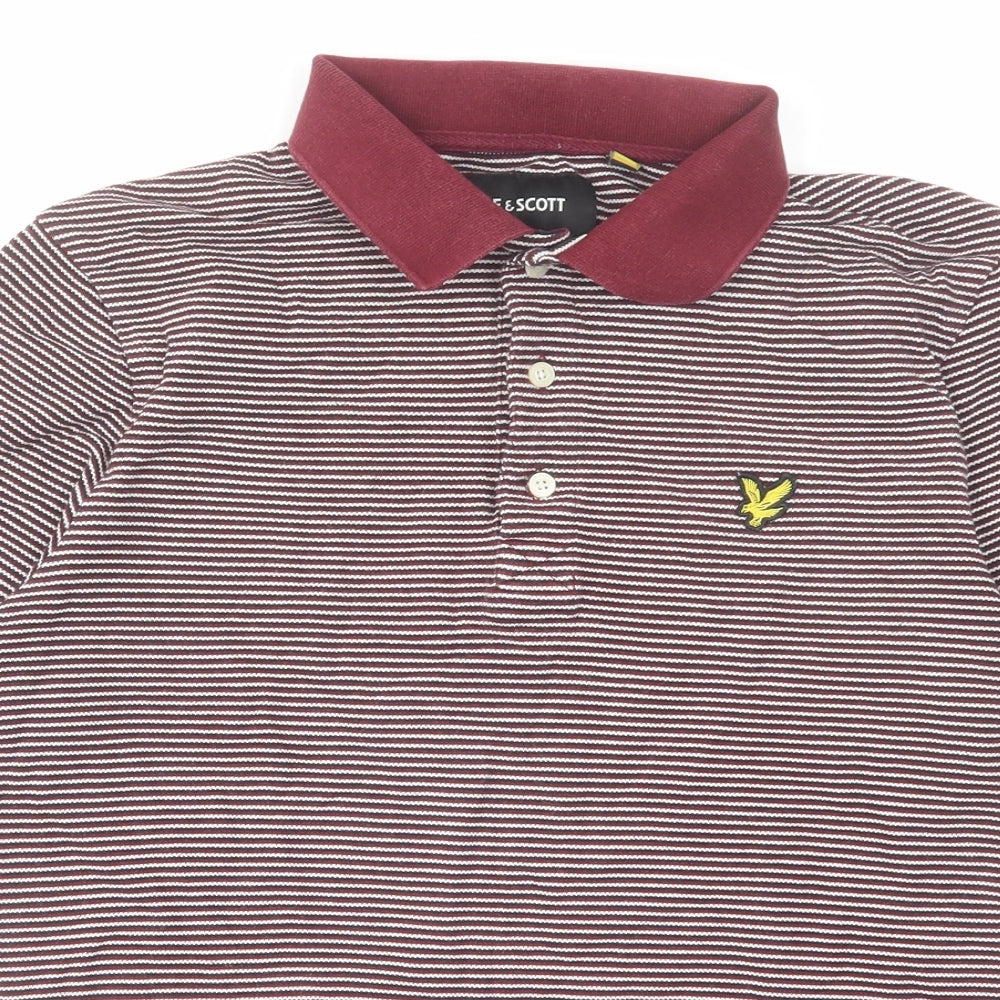 Lyle & Scott Mens Red Striped Cotton Polo Size M Collared Button