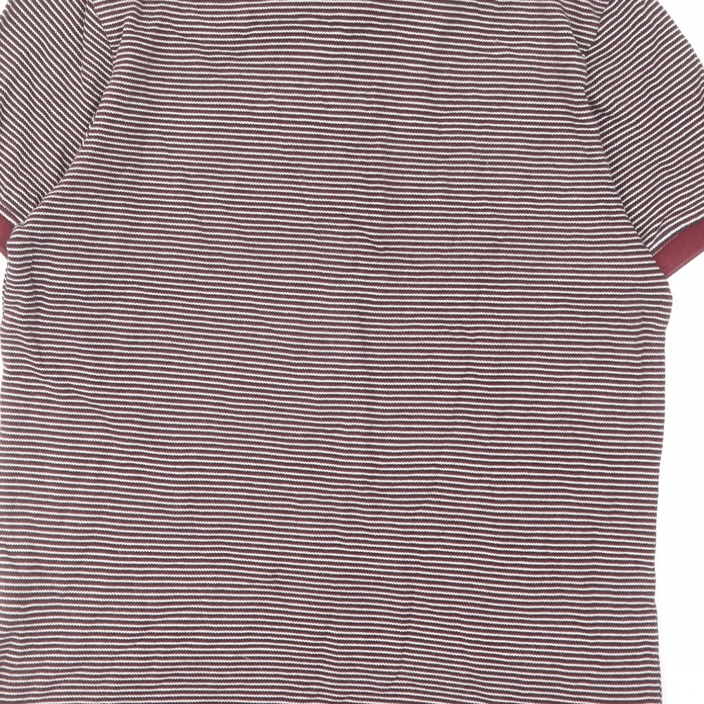 Lyle & Scott Mens Red Striped Cotton Polo Size M Collared Button
