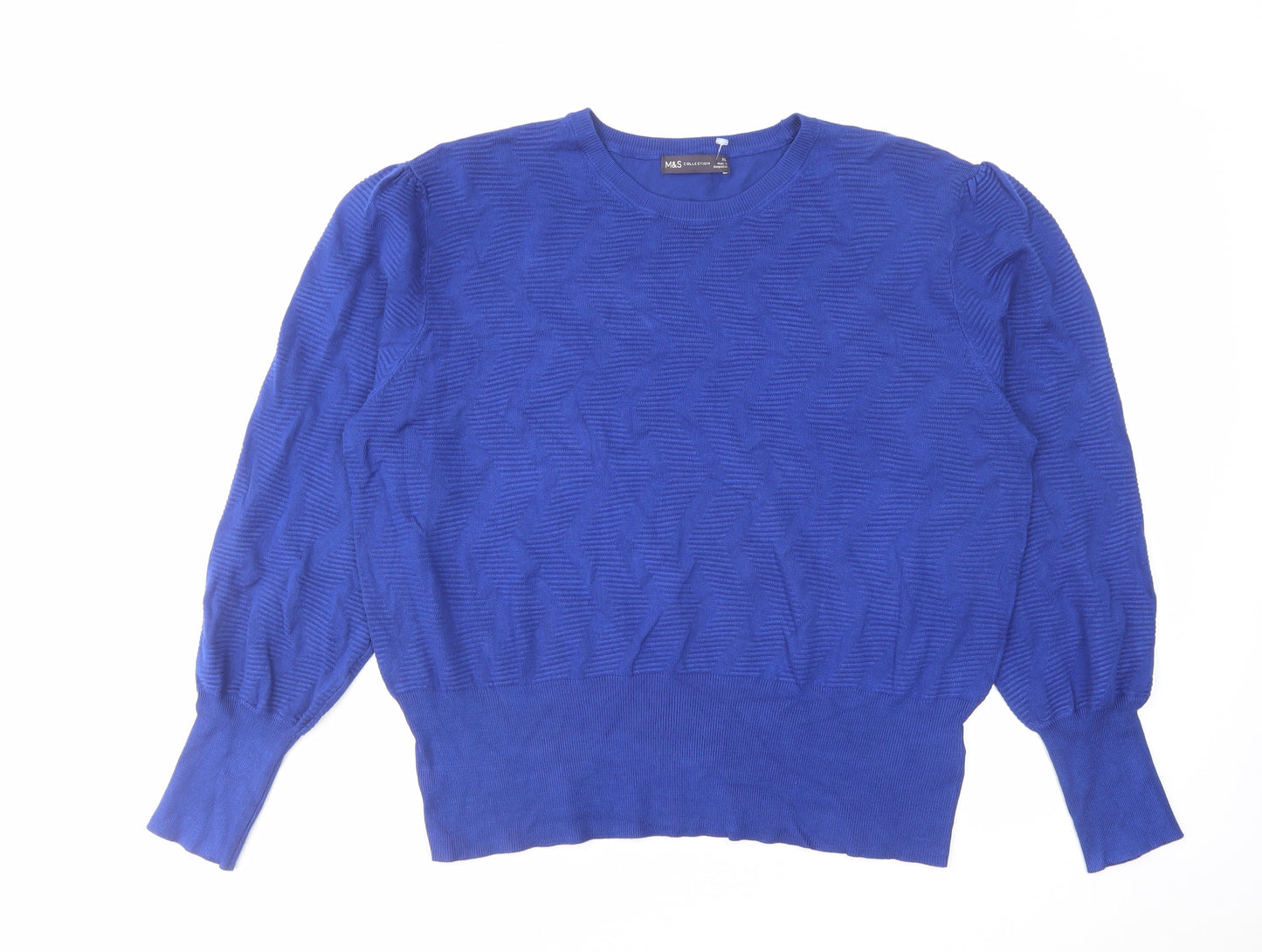 Marks and Spencer Womens Blue Round Neck Viscose Pullover Jumper Size XL