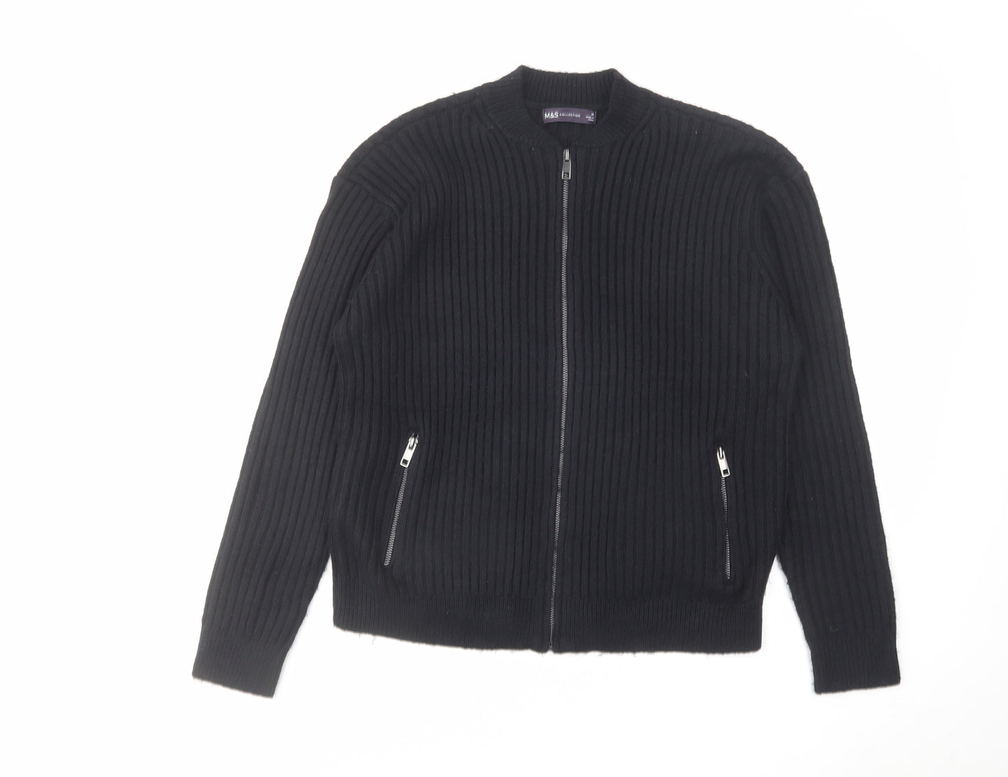 Marks and Spencer Womens Black Round Neck Polyester Cardigan Jumper Size M
