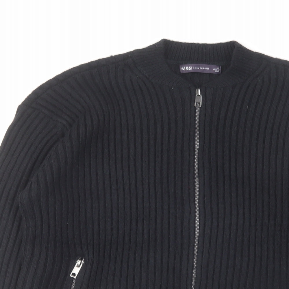 Marks and Spencer Womens Black Round Neck Polyester Cardigan Jumper Size M