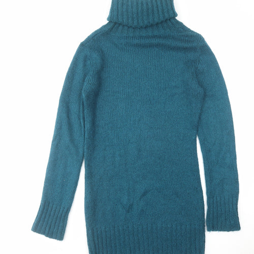 H&M Womens Blue Acrylic Jumper Dress Size M Roll Neck Pullover