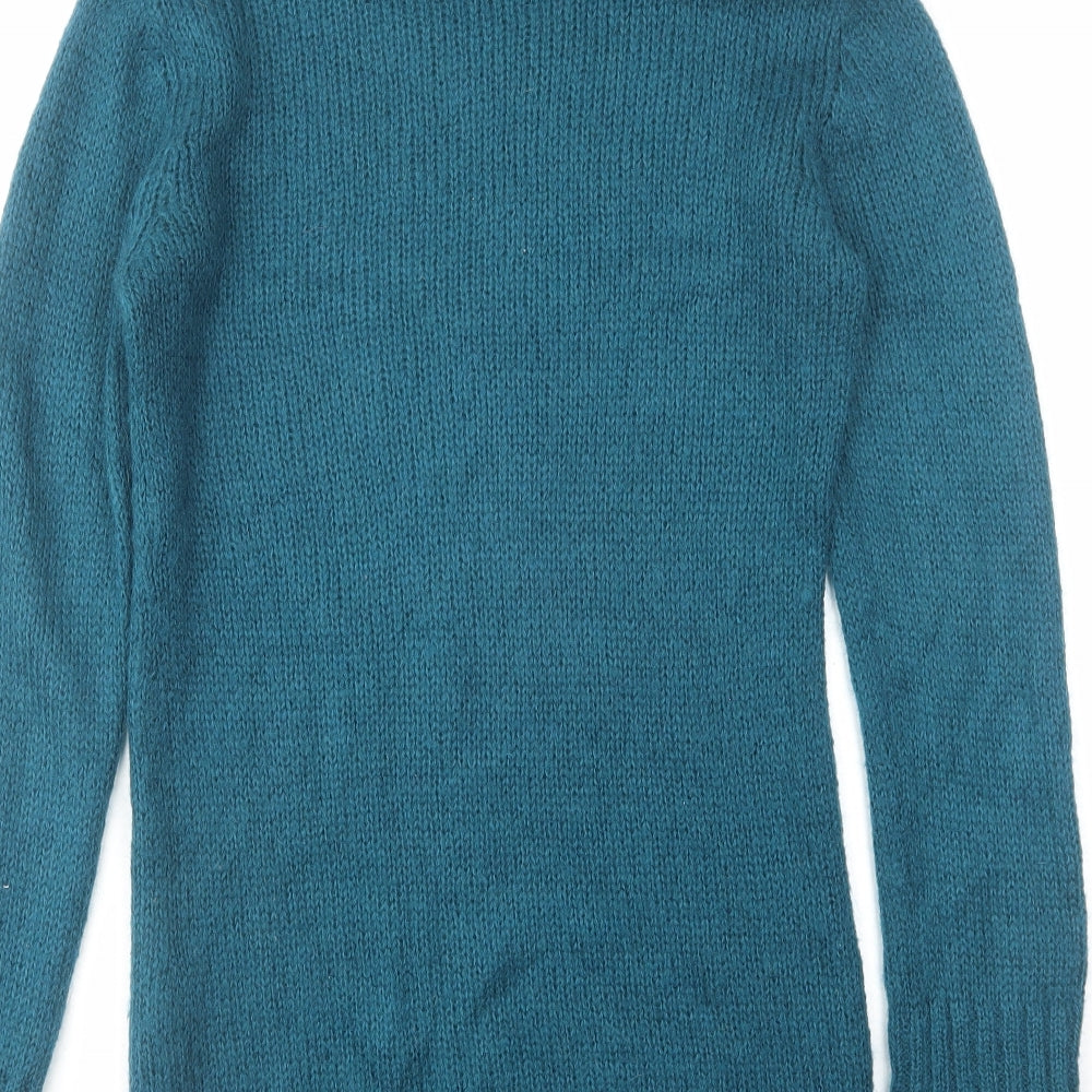 H&M Womens Blue Acrylic Jumper Dress Size M Roll Neck Pullover