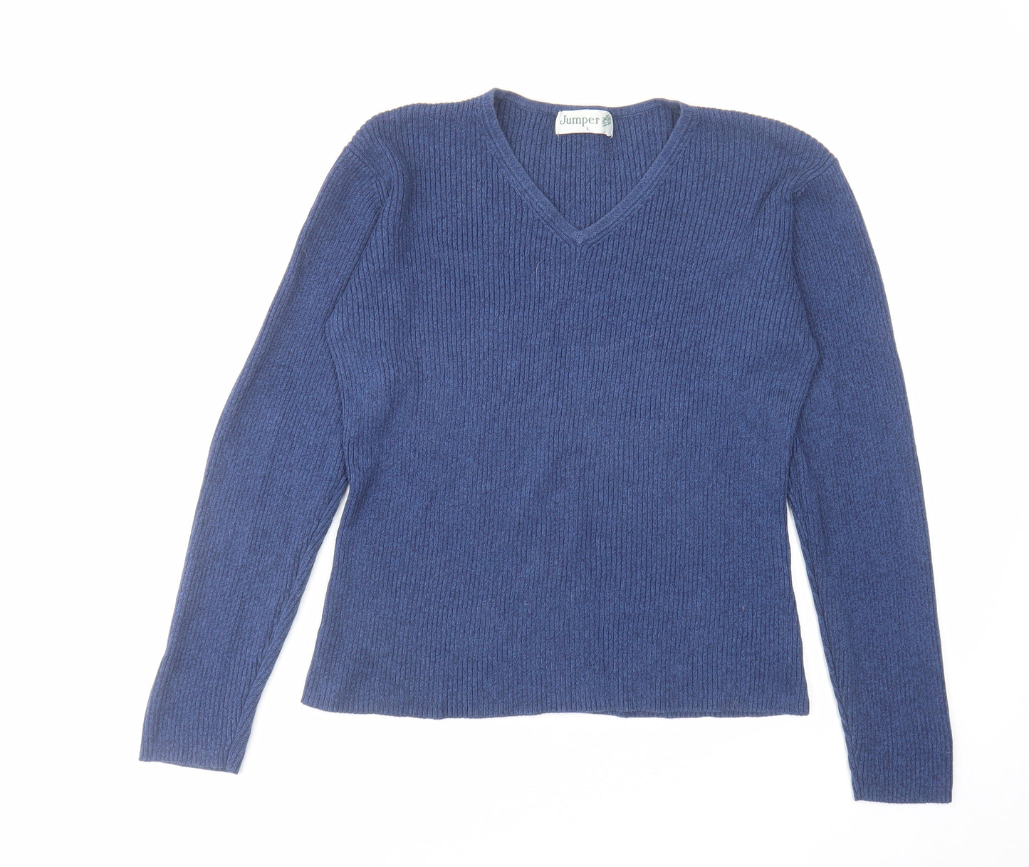 Jumper Womens Blue V-Neck Cotton Pullover Jumper Size L