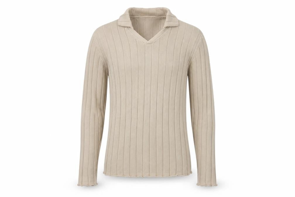 Front view of H&M men’s brown collared cotton jumper, size S, long sleeve
