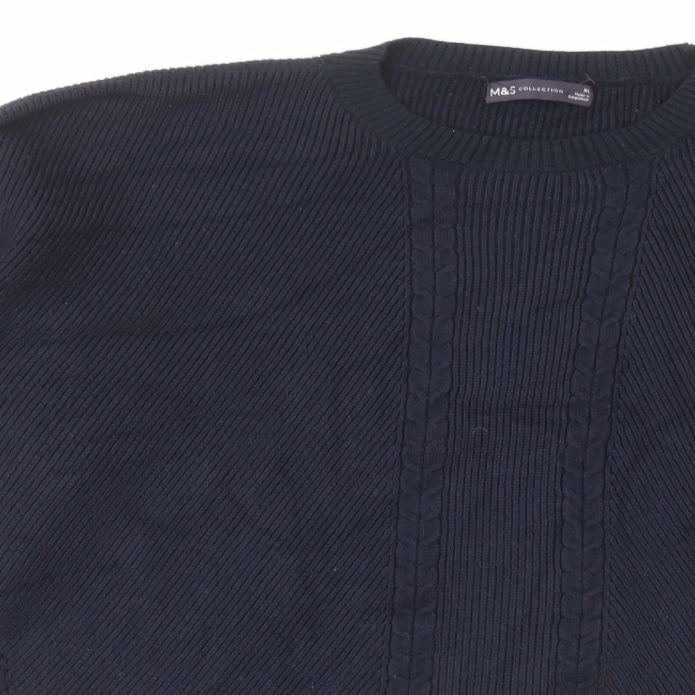 Marks and Spencer Mens Blue Round Neck Polyester Pullover Jumper Size XL Long Sleeve