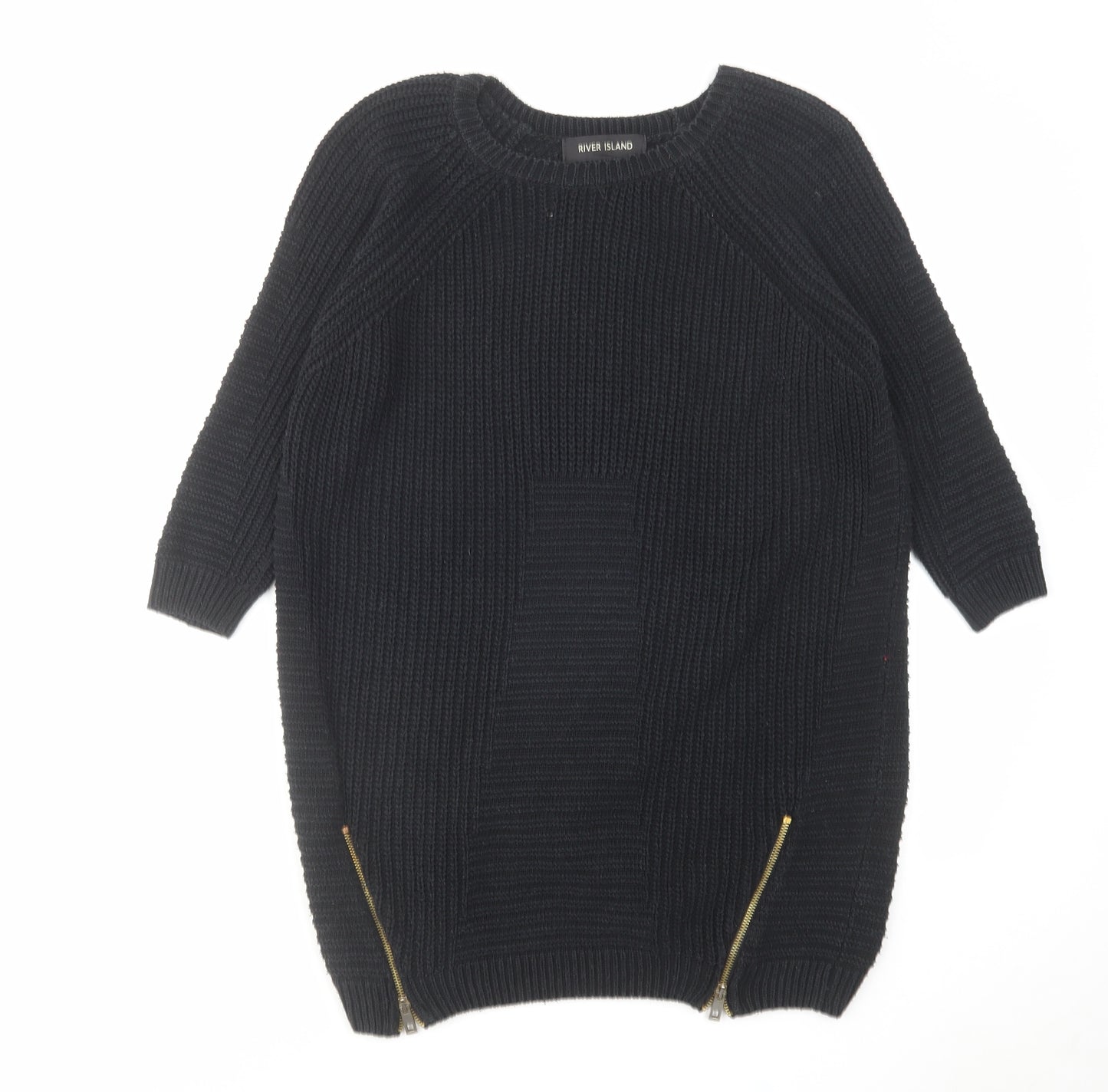 River Island Womens Black Cotton Jumper Dress Size 8 Round Neck Pullover - Side zip detail