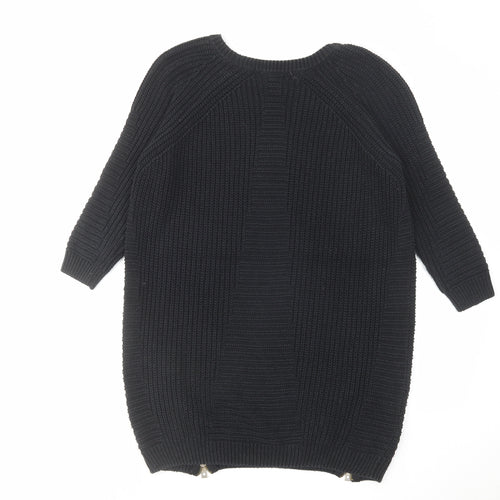 River Island Womens Black Cotton Jumper Dress Size 8 Round Neck Pullover - Side zip detail