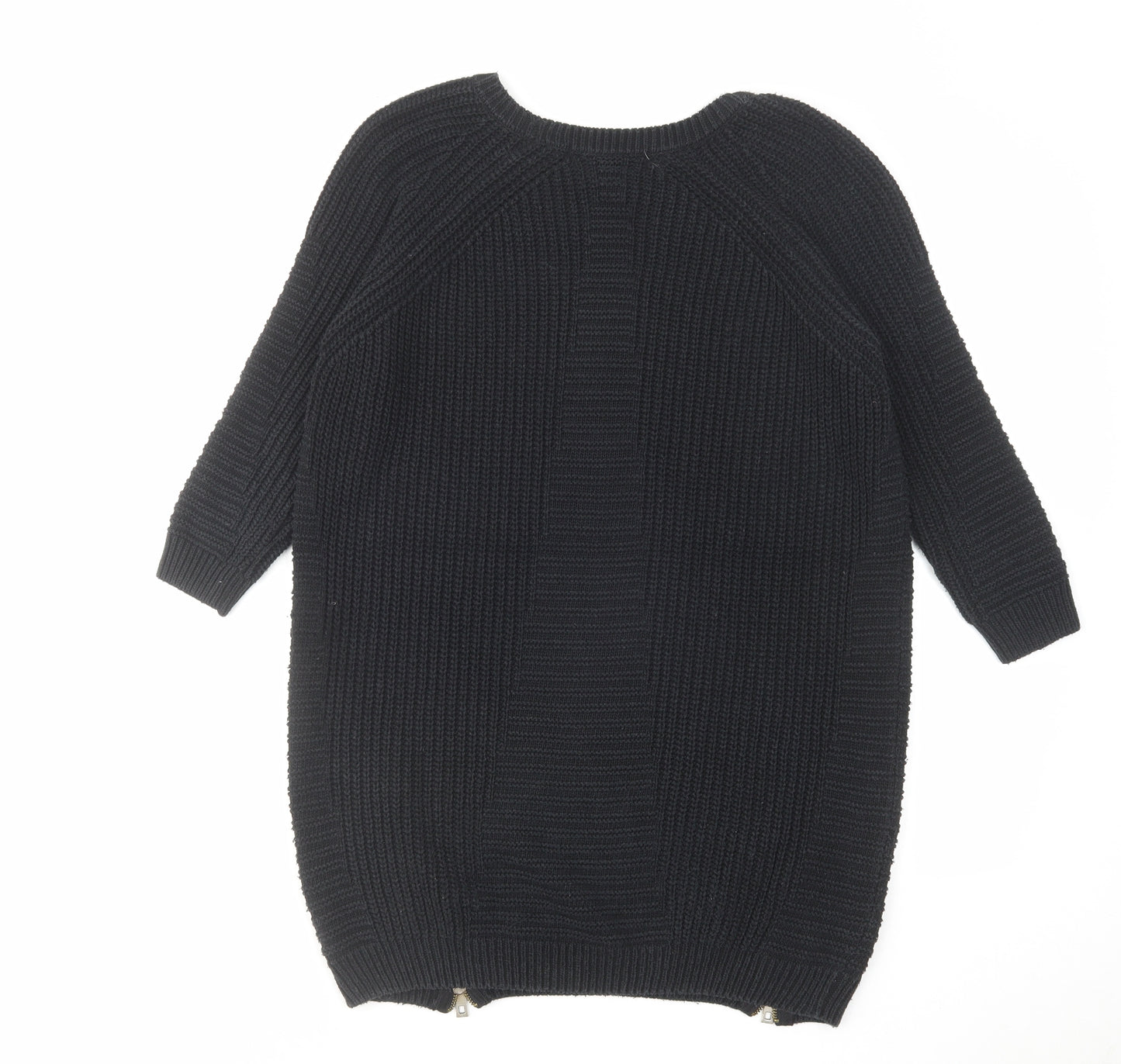 River Island Womens Black Cotton Jumper Dress Size 8 Round Neck Pullover - Side zip detail