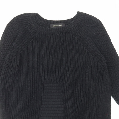 River Island Womens Black Cotton Jumper Dress Size 8 Round Neck Pullover - Side zip detail
