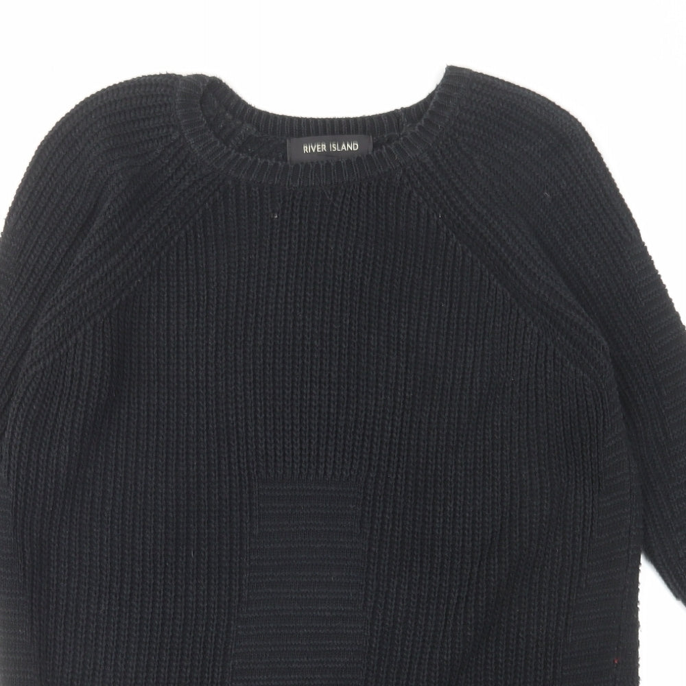 River Island Womens Black Cotton Jumper Dress Size 8 Round Neck Pullover - Side zip detail