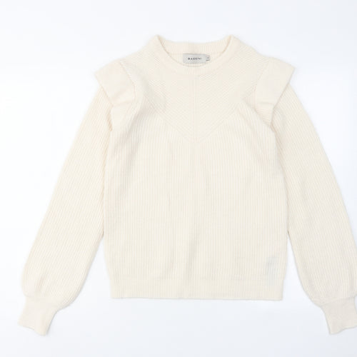 BASSINI Womens Ivory Round Neck Acrylic Pullover Jumper Size S
