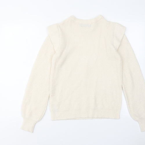 BASSINI Womens Ivory Round Neck Acrylic Pullover Jumper Size S