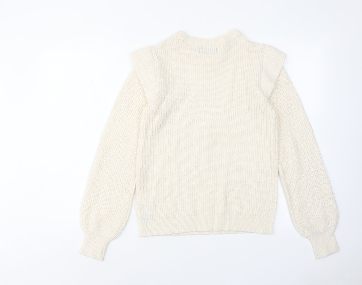 BASSINI Womens Ivory Round Neck Acrylic Pullover Jumper Size S