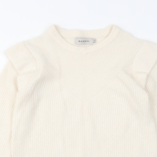 BASSINI Womens Ivory Round Neck Acrylic Pullover Jumper Size S