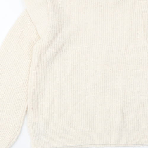 BASSINI Womens Ivory Round Neck Acrylic Pullover Jumper Size S