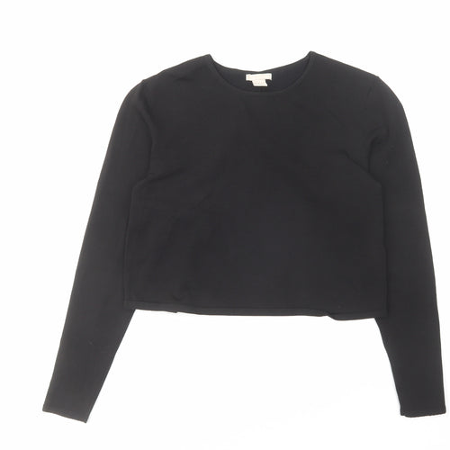 H&M Womens Black Round Neck Viscose Pullover Jumper Size 12 - Open Back Detail