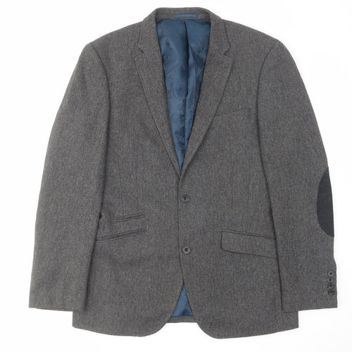 NEXT Mens Grey Polyester Jacket Blazer Size 40 Regular - Elbow Patches