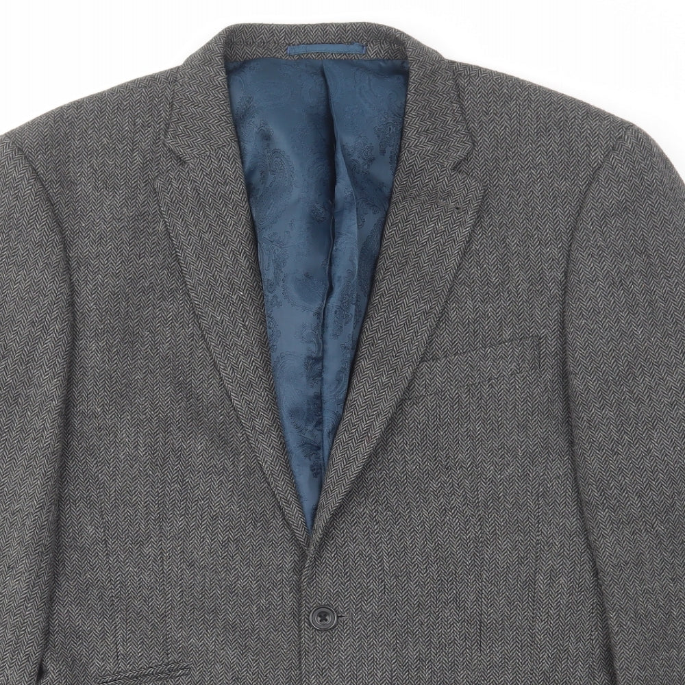 NEXT Mens Grey Polyester Jacket Blazer Size 40 Regular - Elbow Patches