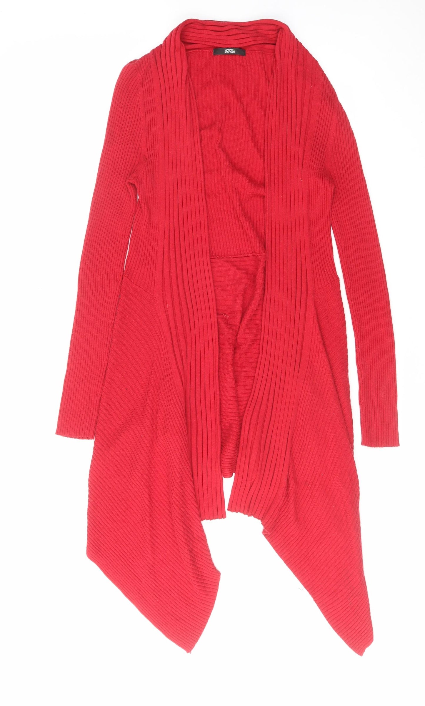 Marks and Spencer Womens Red V-Neck Polyamide Cardigan Jumper Size 12