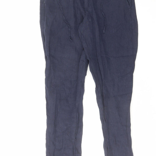H&M Womens Blue Linen Trousers Size 30 in L29 in Regular Hook & Eye