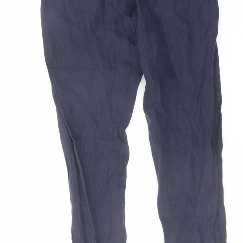 H&M Womens Blue Linen Trousers Size 30 in L29 in Regular Hook & Eye