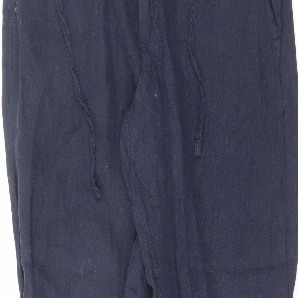 H&M Womens Blue Linen Trousers Size 30 in L29 in Regular Hook & Eye