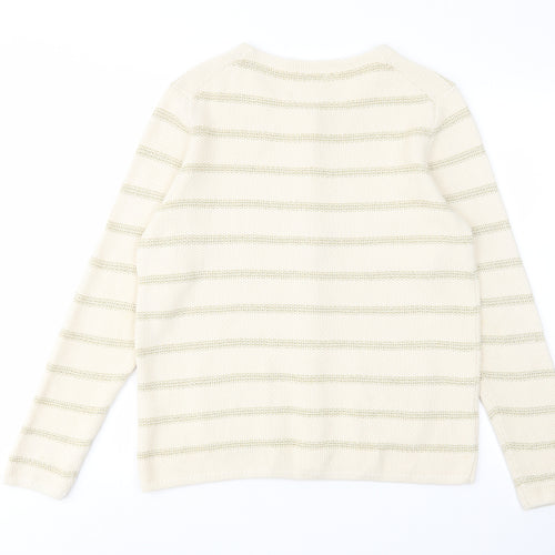 Country Casuals Womens Beige Round Neck Striped Cotton Cardigan Jumper Size M