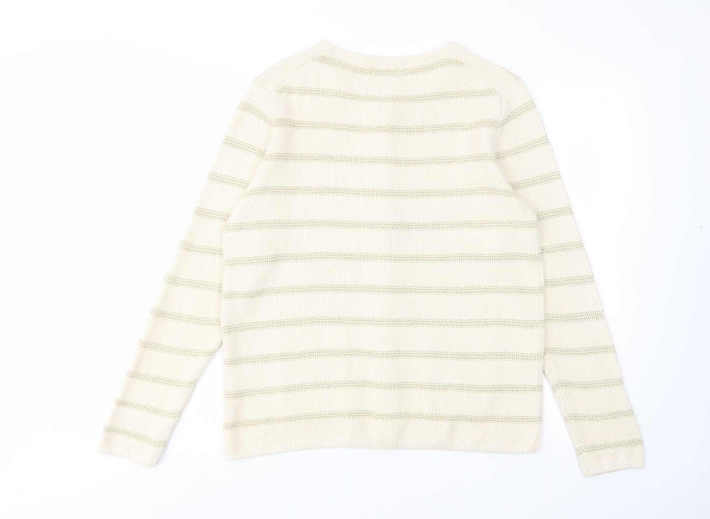Country Casuals Womens Beige Round Neck Striped Cotton Cardigan Jumper Size M