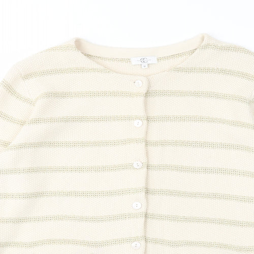 Country Casuals Womens Beige Round Neck Striped Cotton Cardigan Jumper Size M