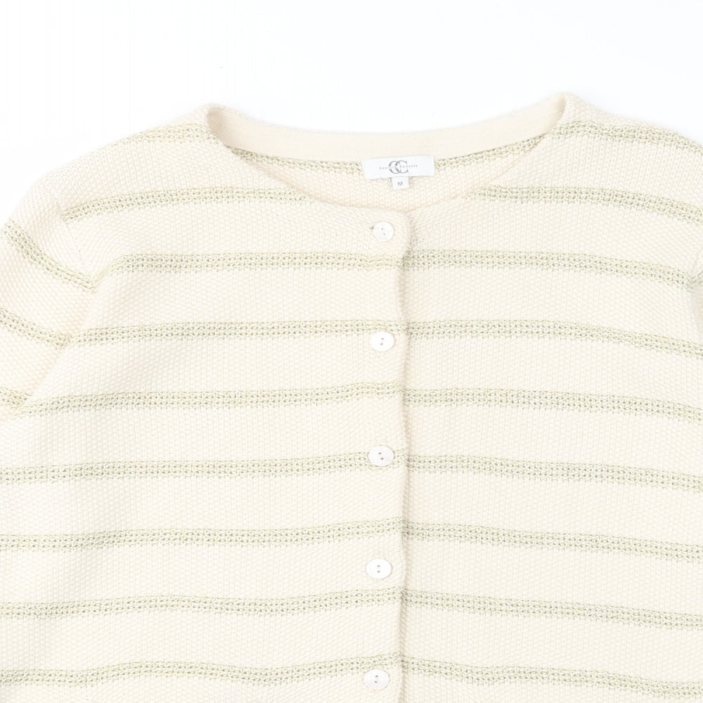 Country Casuals Womens Beige Round Neck Striped Cotton Cardigan Jumper Size M