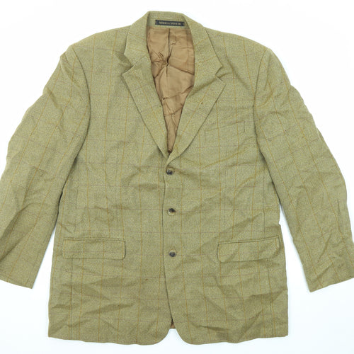 Marks and Spencer Mens Green Check Wool Jacket Blazer Size 46 Regular