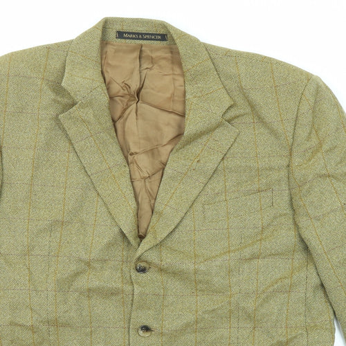 Marks and Spencer Mens Green Check Wool Jacket Blazer Size 46 Regular