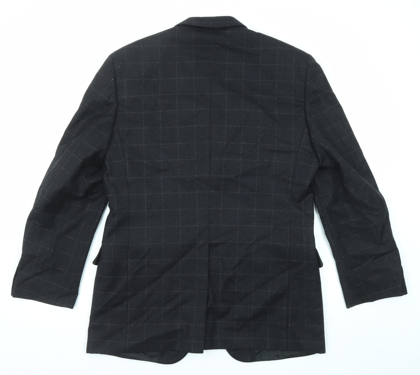 Reporter Mens Black Check Wool Jacket Suit Jacket Size 48 Regular