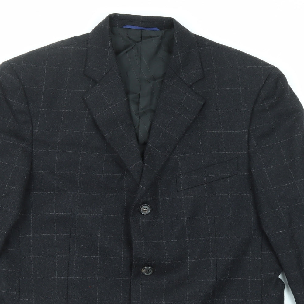 Reporter Mens Black Check Wool Jacket Suit Jacket Size 48 Regular