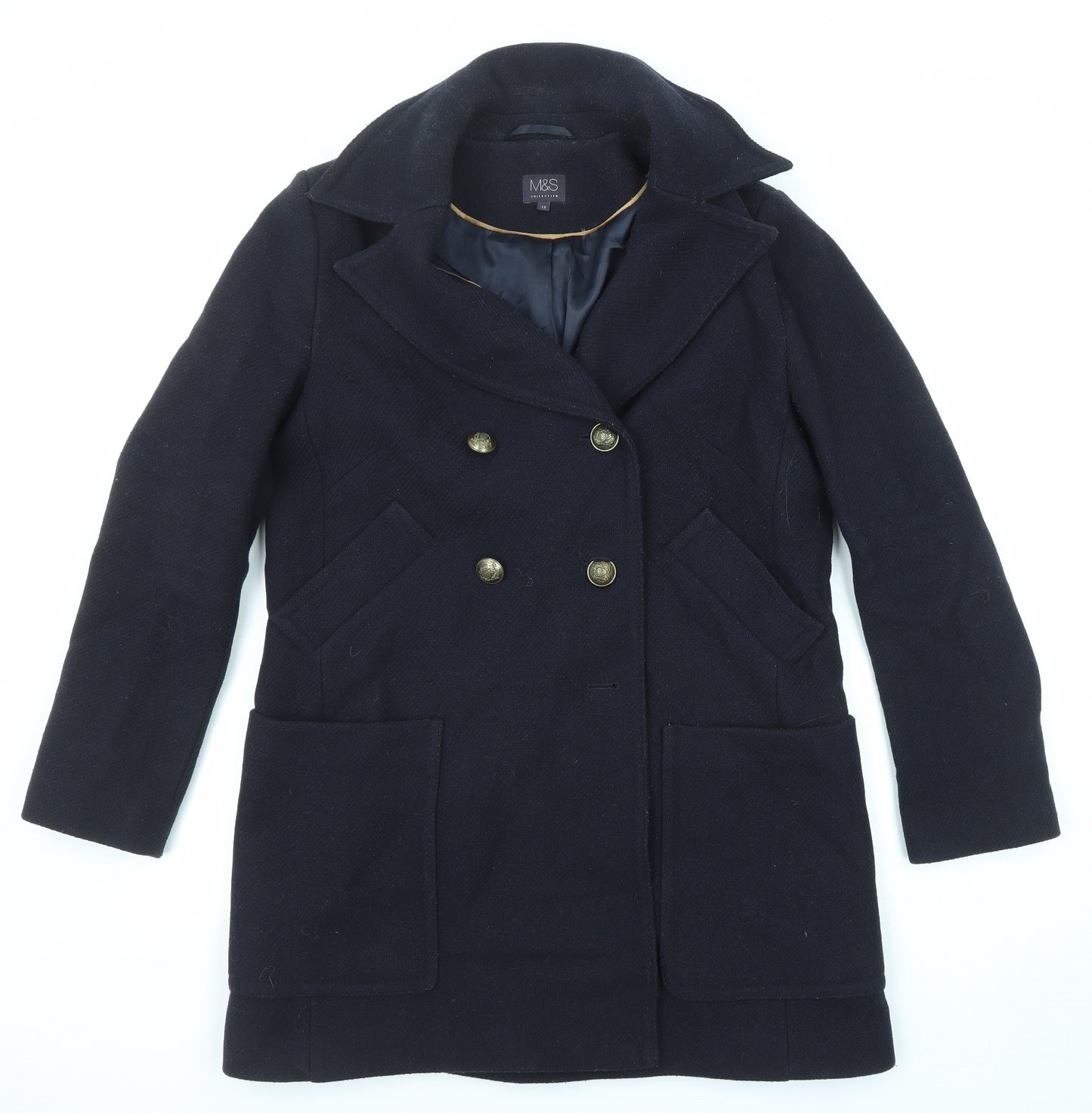 Marks and Spencer Womens Blue Overcoat Coat Size 12 Button