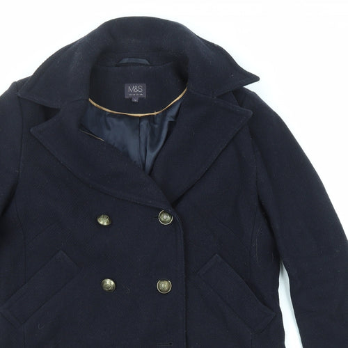 Marks and Spencer Womens Blue Overcoat Coat Size 12 Button