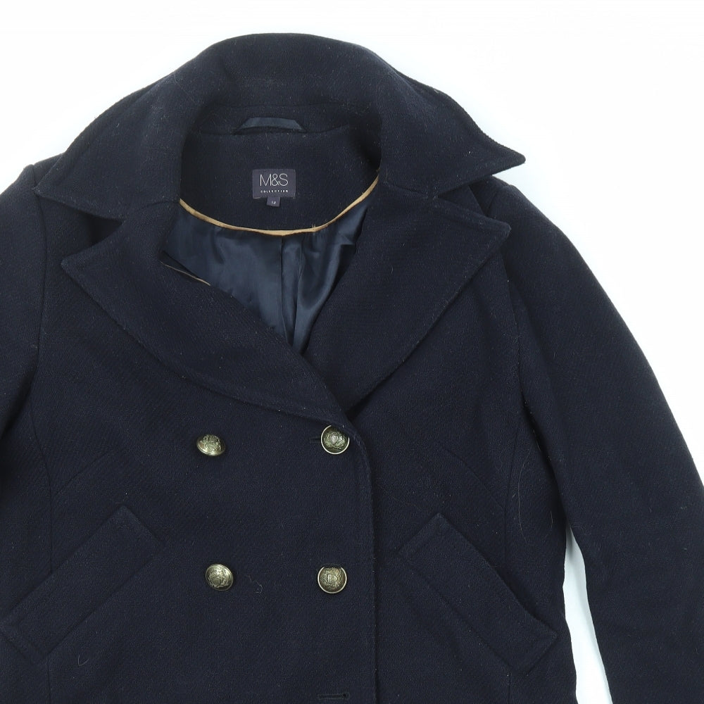 Marks and Spencer Womens Blue Overcoat Coat Size 12 Button