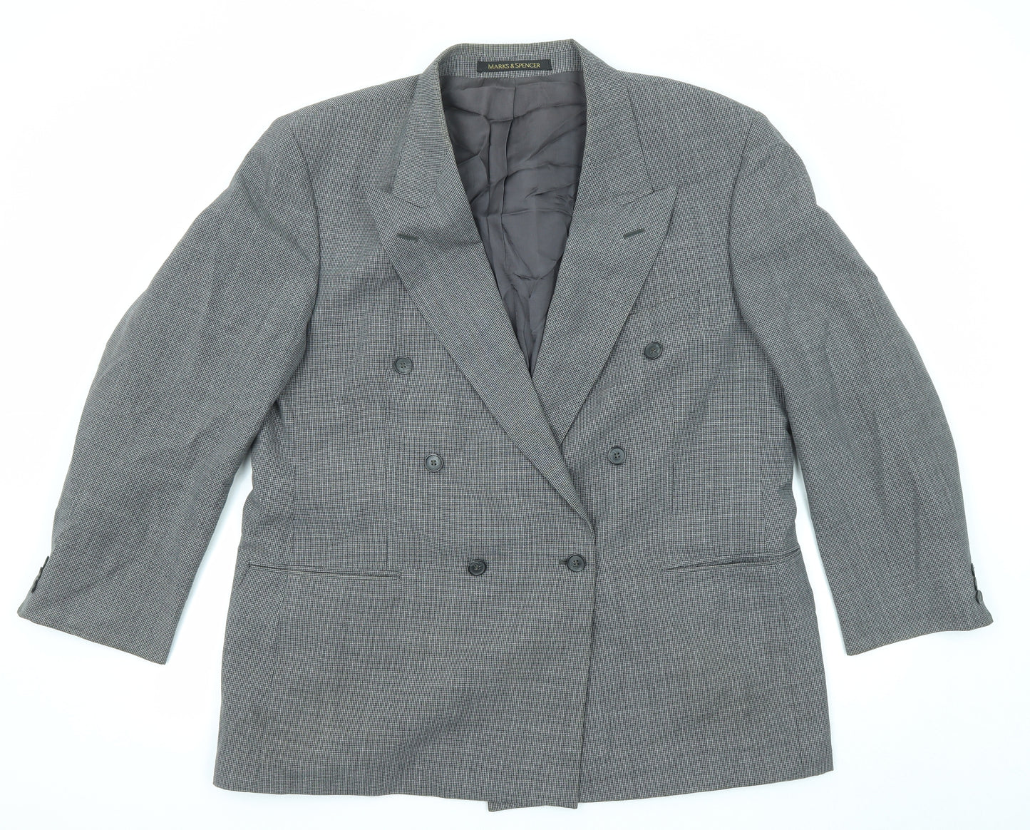 Marks and Spencer Mens Grey Geometric Polyester Jacket Suit Jacket Size 46 Regular