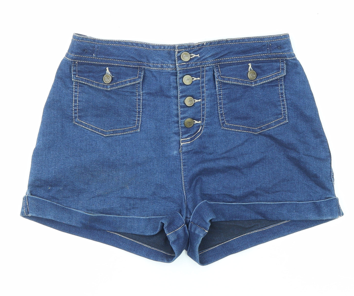 TU Girls Blue Cotton Boyfriend Shorts Size 12 Years Regular Zip