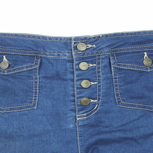 TU Girls Blue Cotton Boyfriend Shorts Size 12 Years Regular Zip