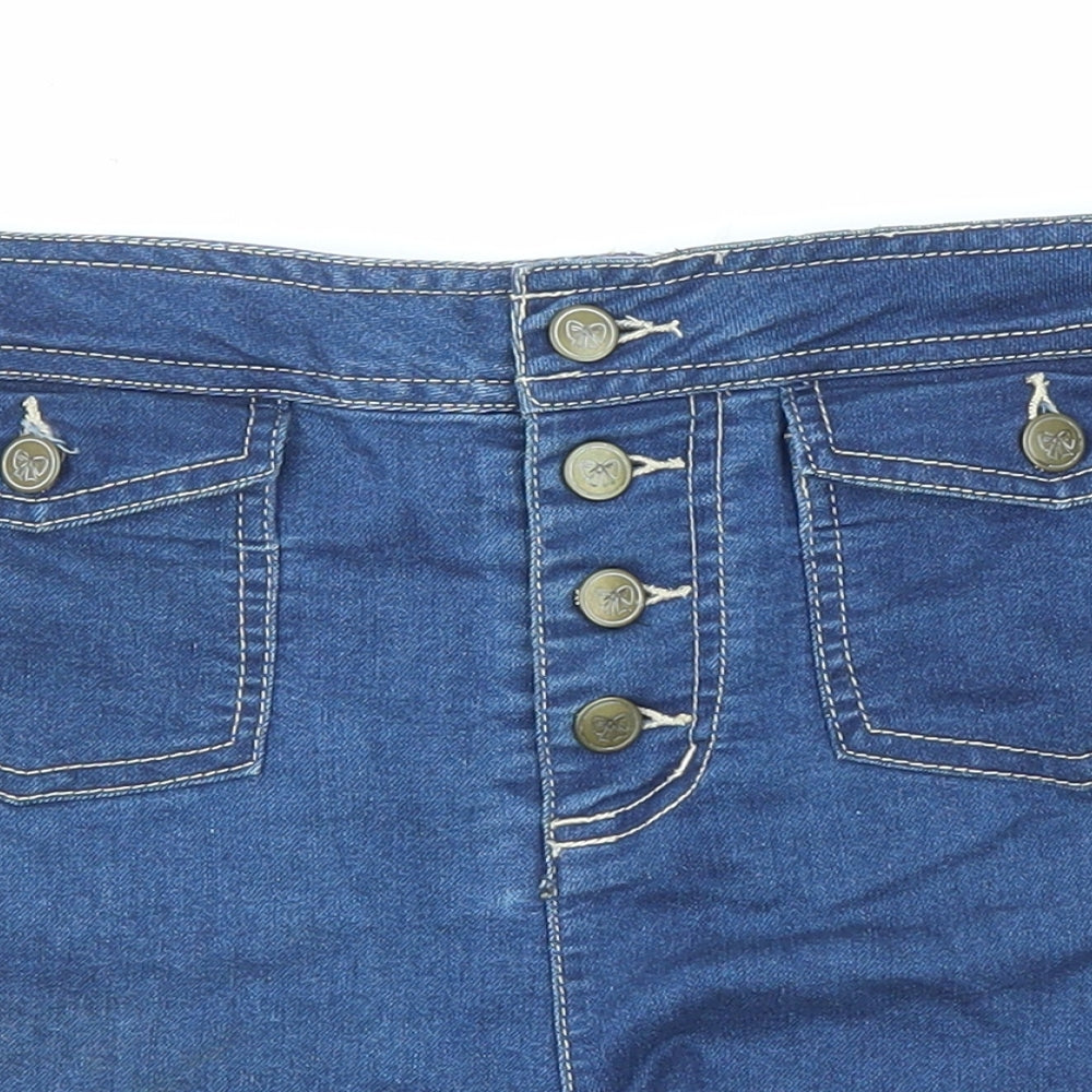 TU Girls Blue Cotton Boyfriend Shorts Size 12 Years Regular Zip