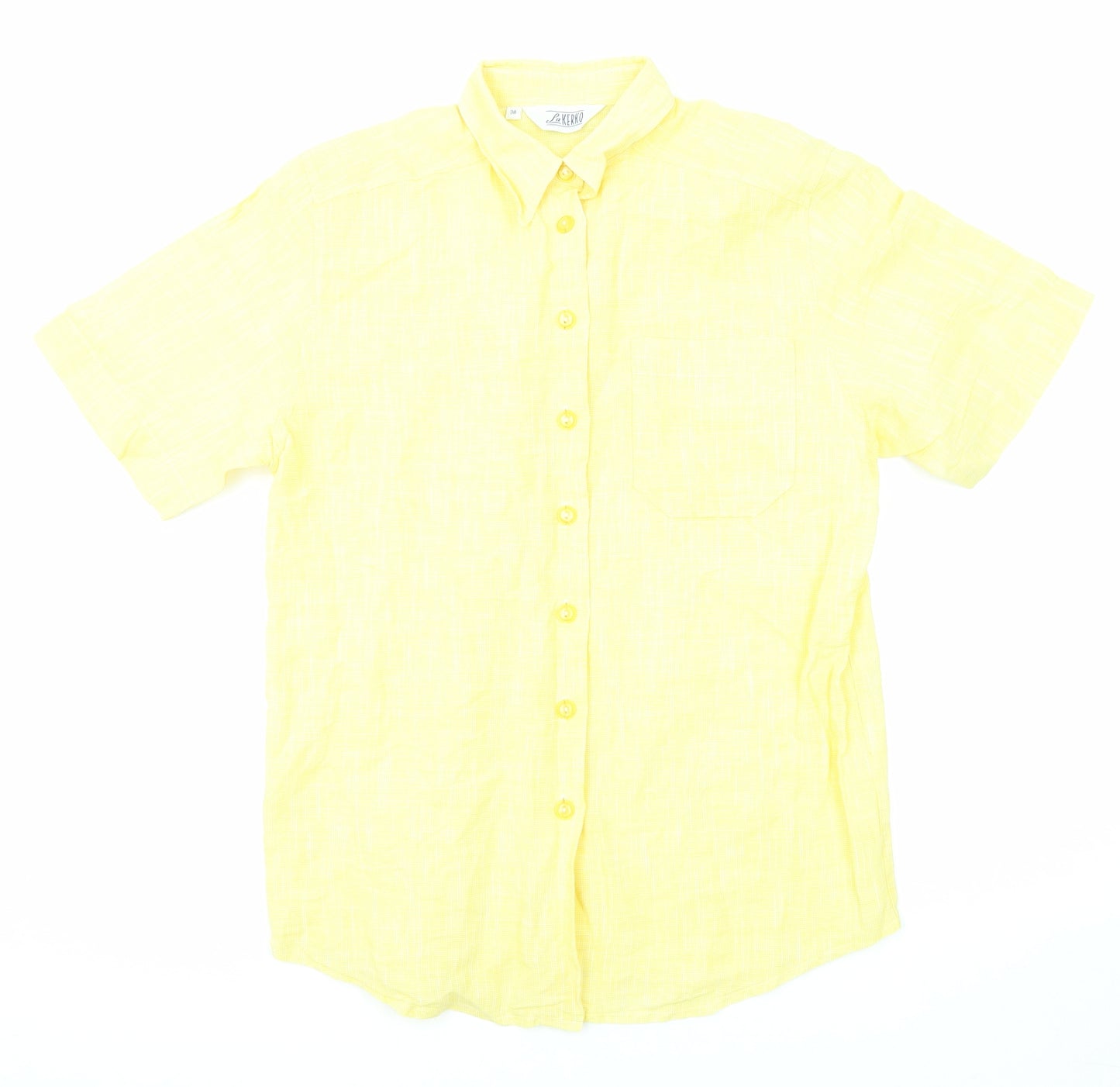 La Kerko Mens Yellow Linen Button-Up Size M Collared Button