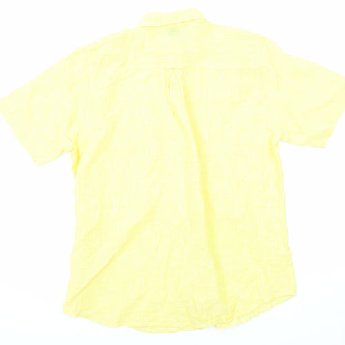 La Kerko Mens Yellow Linen Button-Up Size M Collared Button