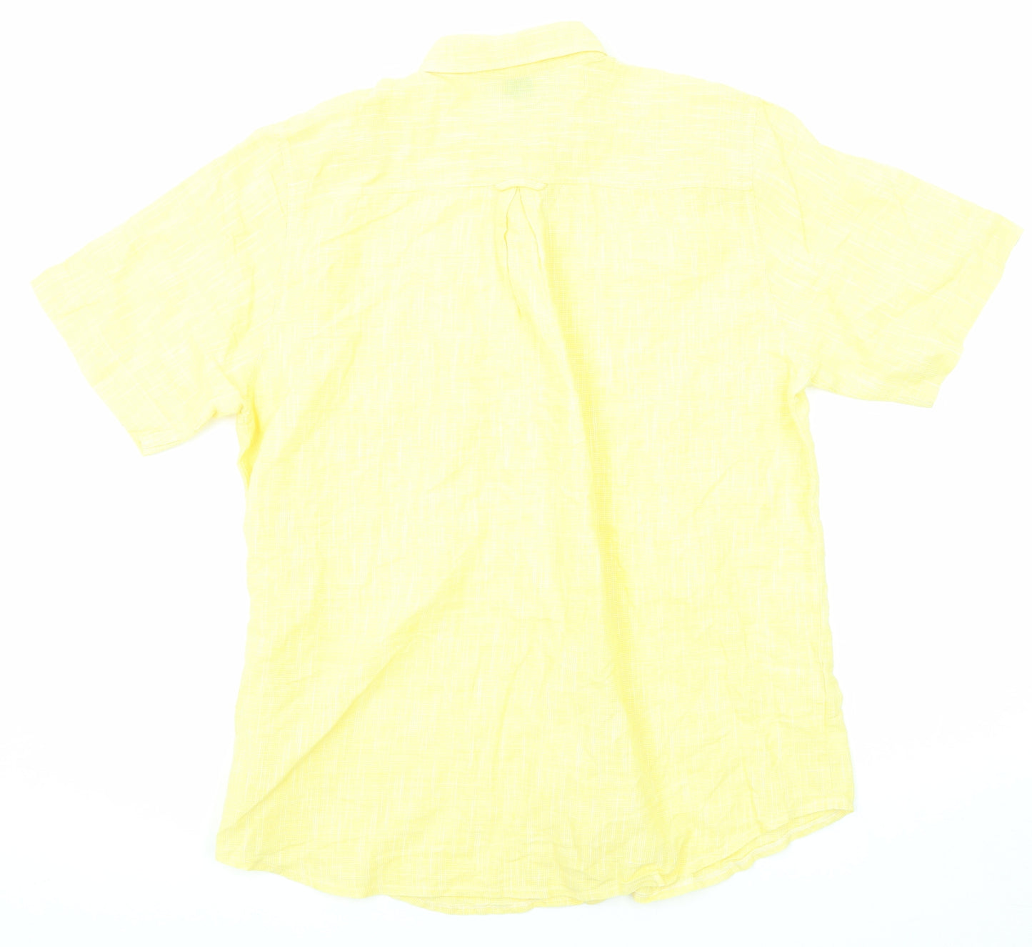 La Kerko Mens Yellow Linen Button-Up Size M Collared Button