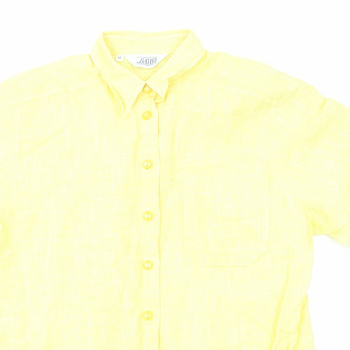 La Kerko Mens Yellow Linen Button-Up Size M Collared Button