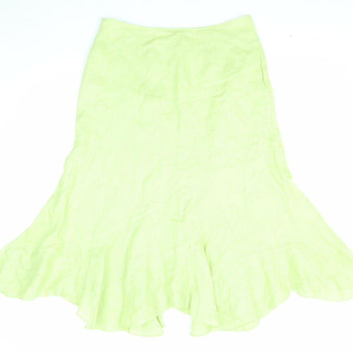Erfo Womens Green Linen Swing Skirt Size 14 Zip