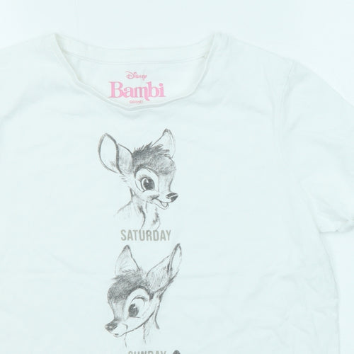 Disney Womens White Cotton Basic T-Shirt Size 10 Crew Neck - Bambi